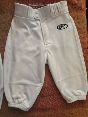 Rawlings White Youth Knicker Baseball Pants In Small with Black Logo